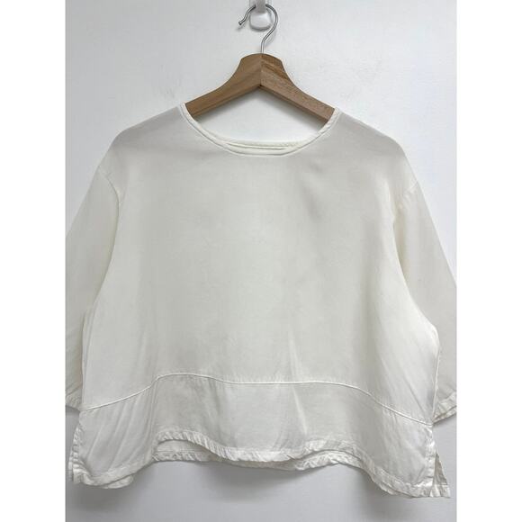 Bryn Walker Boxy Cropped Tencel Lagenlook Oversized Basic Lightweight Top Small - Picture 4 of 9